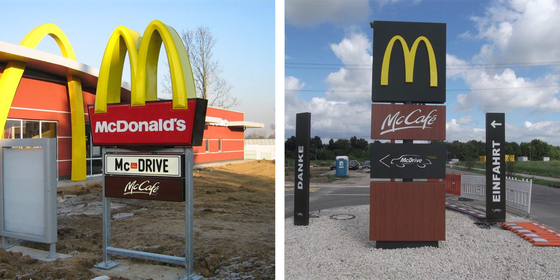 McDonaldsschild: < vorher | nachher >